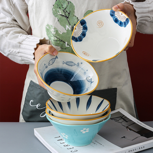 日式 拉面碗陶瓷斗笠碗泡面碗大号汤碗家用釉下彩餐具沙拉碗面条碗