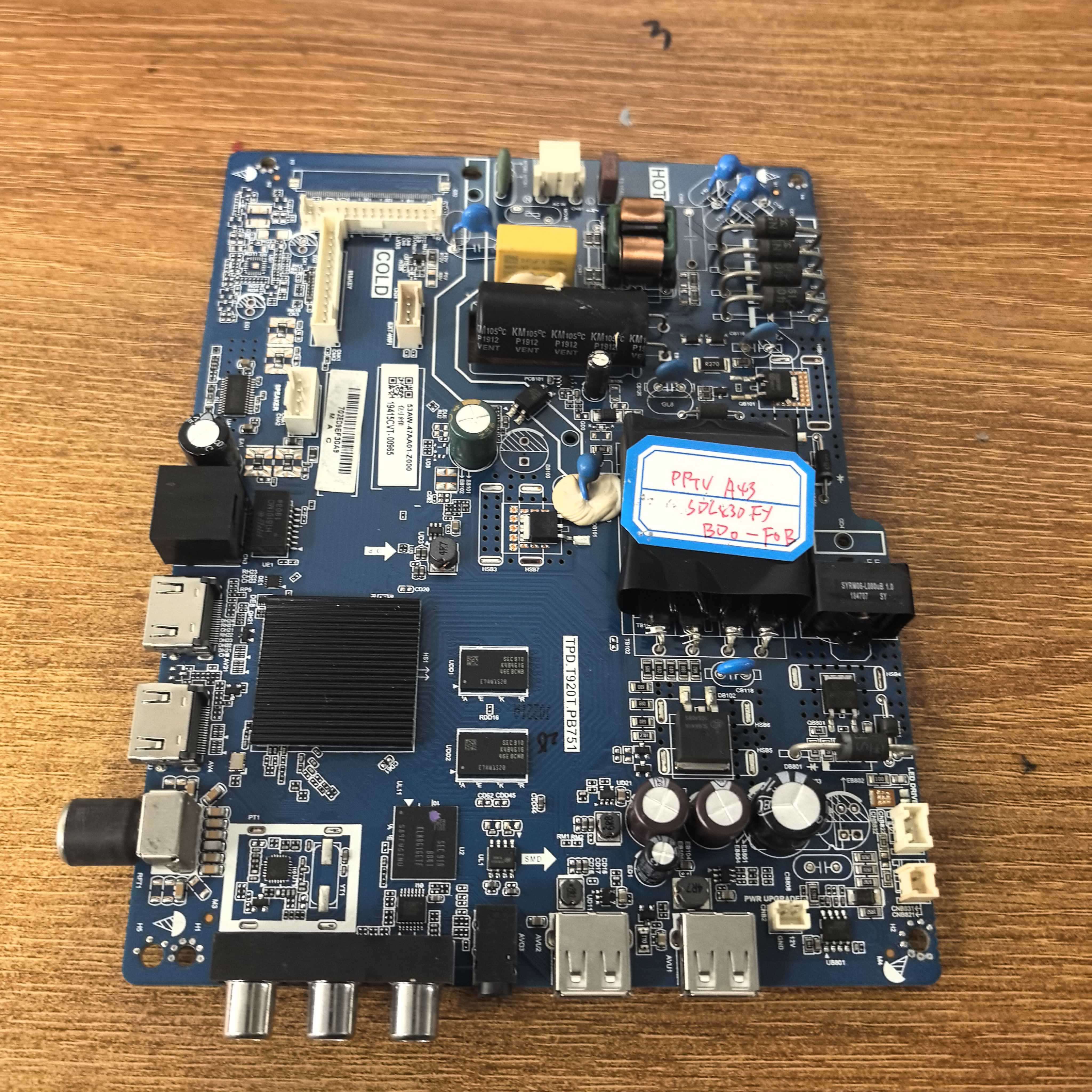 原装PPTV A43主板TPD.T920T.PB751配屏SDL430FY(BD0-F0B)现货测好