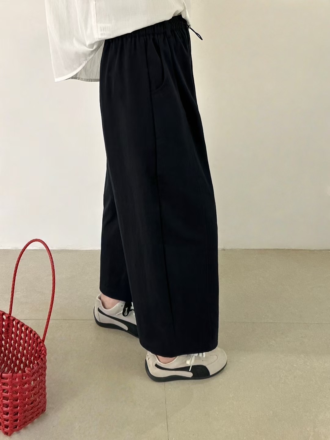 廓形阔腿奶奶裤女2025夏新款纯色洋气慵懒简约舒适松紧腰6583ZGE