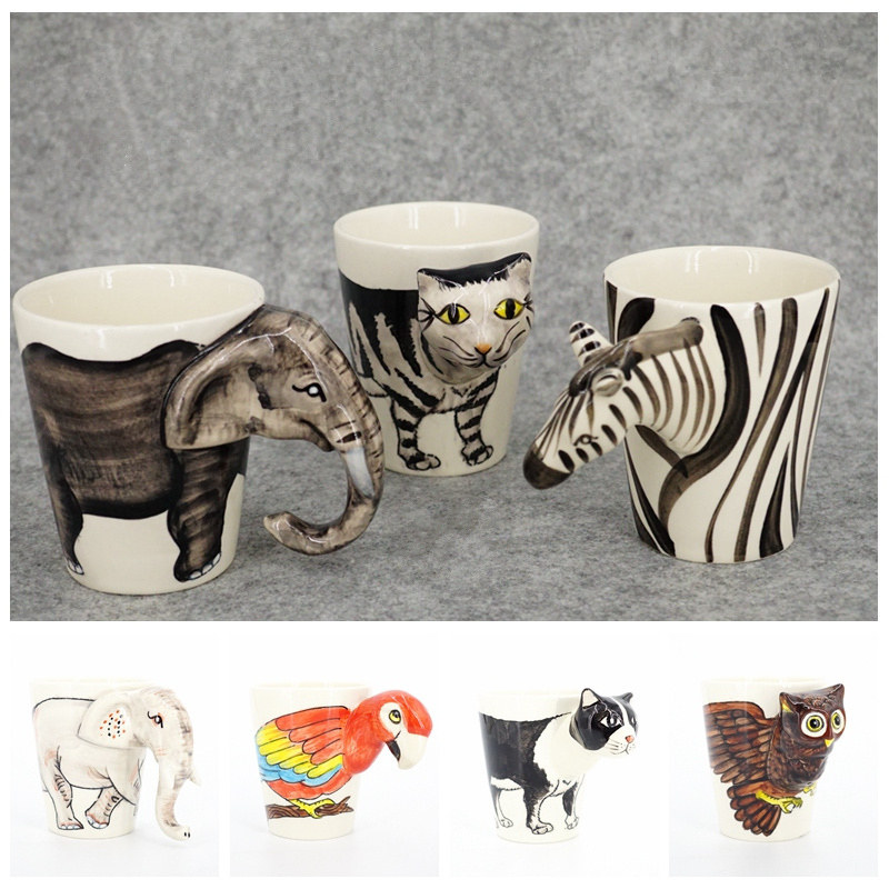 泰国创意立体可爱茶杯手工陶瓷动物咖啡马克杯子儿童男女生日礼物