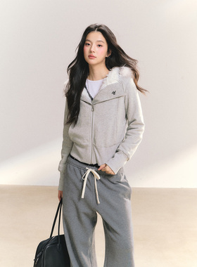 ANDN【灰风叙闲】连帽毛领修身加绒卫衣外套冬女厚棉服短款上衣