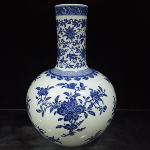 柴窑天球瓶 青花花果天球瓶  缠枝莲纹天球瓶 客厅摆件