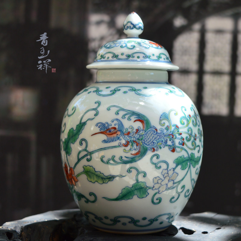 景德镇手工仿清雍正拍卖同款 青花斗彩双凤将军罐 茶叶罐摆件家居|ruв категории посуда, чайный сервиз, чайница - от Buy2taobao.com для оказания профессиональной услуги покупки агента Taobao