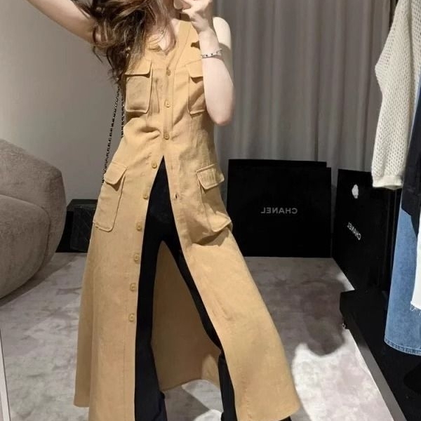 韩版无袖工装连衣裙女夏季大码胖