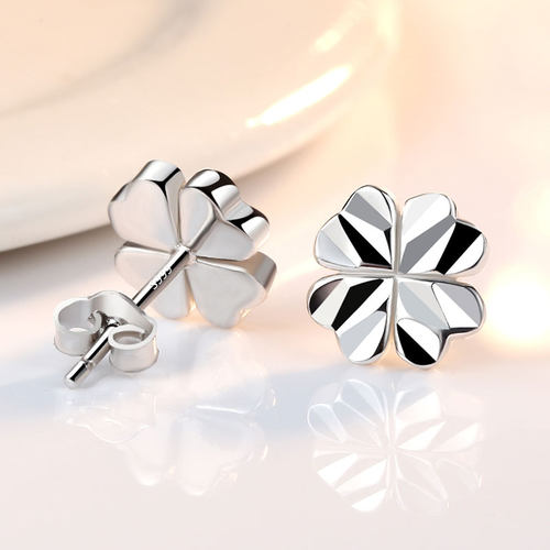 四叶草999纯银针耳钉足银素银女