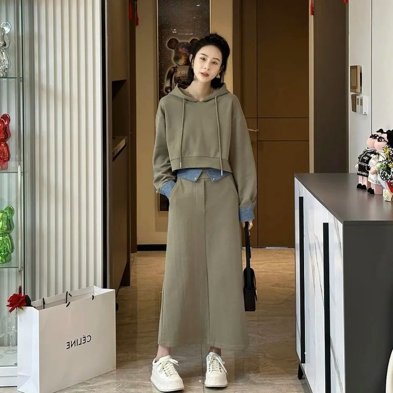 女mm两件套大码女装2025秋冬季半身裙显瘦胖减龄套装洋气时尚卫衣