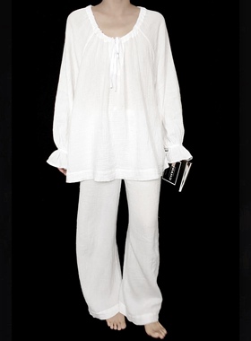 Jimjam Pajamas '皱皱双层纱'系列 有机棉圆领抽绳法式睡衣套装