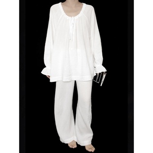 Jimjam Pajamas“皱皱双层纱”系列有机棉圆领抽绳法式睡衣两件套