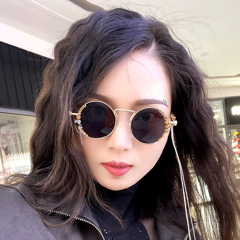 复古港风金属圆框墨镜女高级感