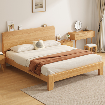 全实木床简约现代1米8双人床架主卧民宿家用1.5单人1.2橡木经济型