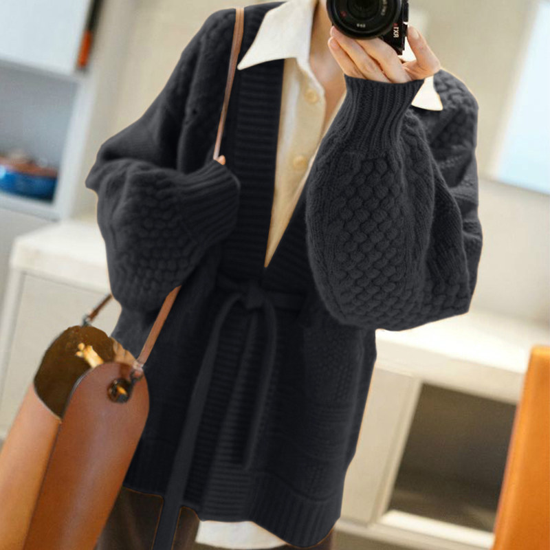 重磅系列 我滴妈巨美 灯笼袖100%纯山羊绒开衫女外套纯羊绒毛衣厚