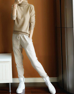 女毛衣撞色 高领羊绒衫 杏色黑色 衣橱BI备基础款 太CHAO值