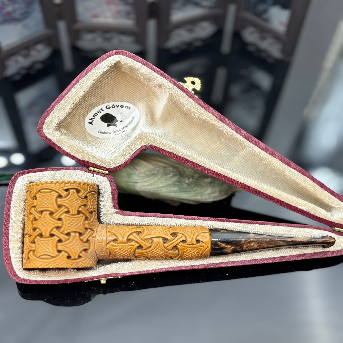 土耳其AG师傅深层天然海泡石原石手工雕刻编织花篮大号烟斗烟具