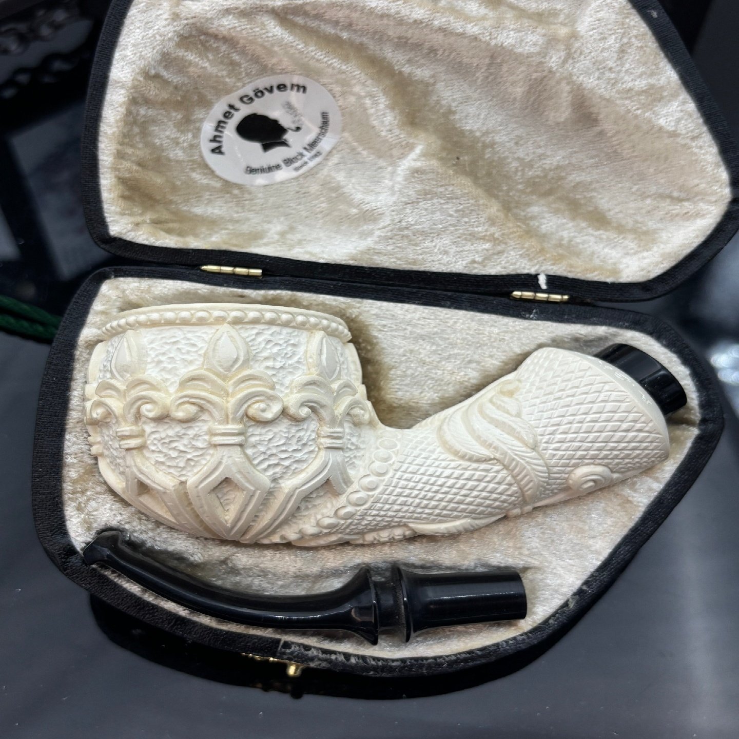 土耳其AG师傅深层天然海泡石原石手工雕刻精美花篮大号烟斗烟具