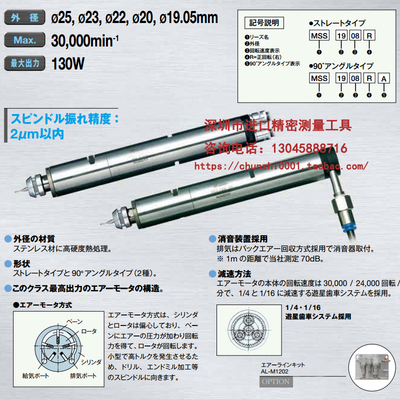 MSS-2506R 日本NAKANISHI中西气动主轴 MSS-2506RA 钻孔研磨主轴