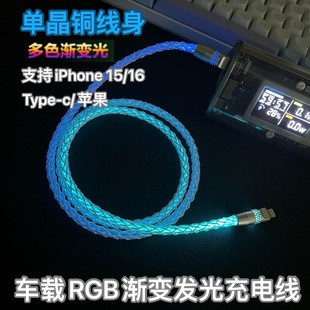 车载RGB发光DIY数据线适用于苹果15华为PD100W双type-c幻彩渐变色