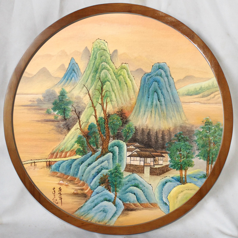 实木圆形画框新中式简约装裱国画钻石画十字绣拼图框书画圆框