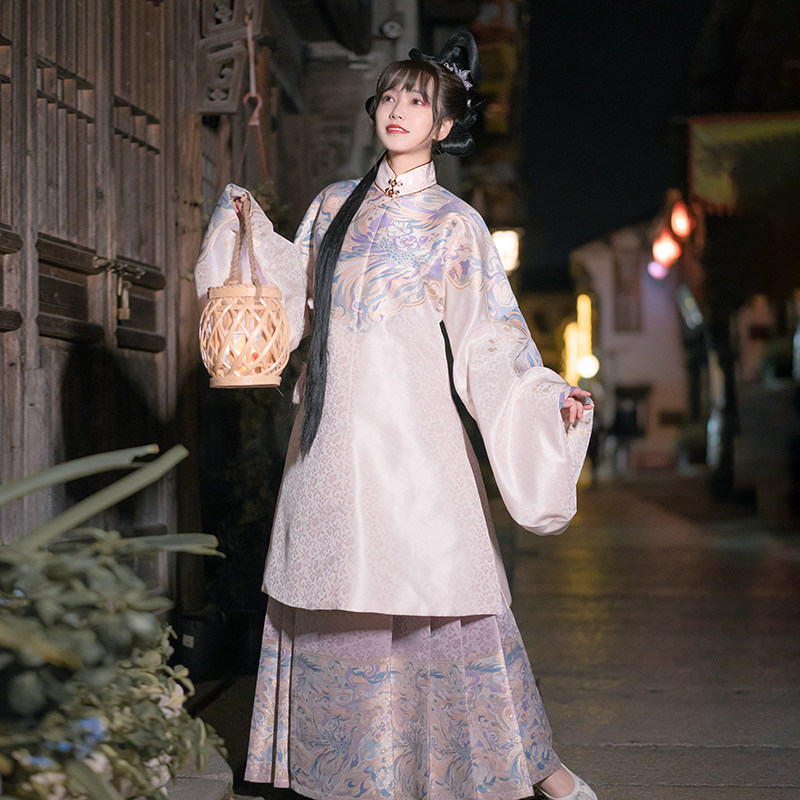 明堂拾遗汉服【云上青歌】织锦工艺立领斜襟明制长袄马面裙青鸟图