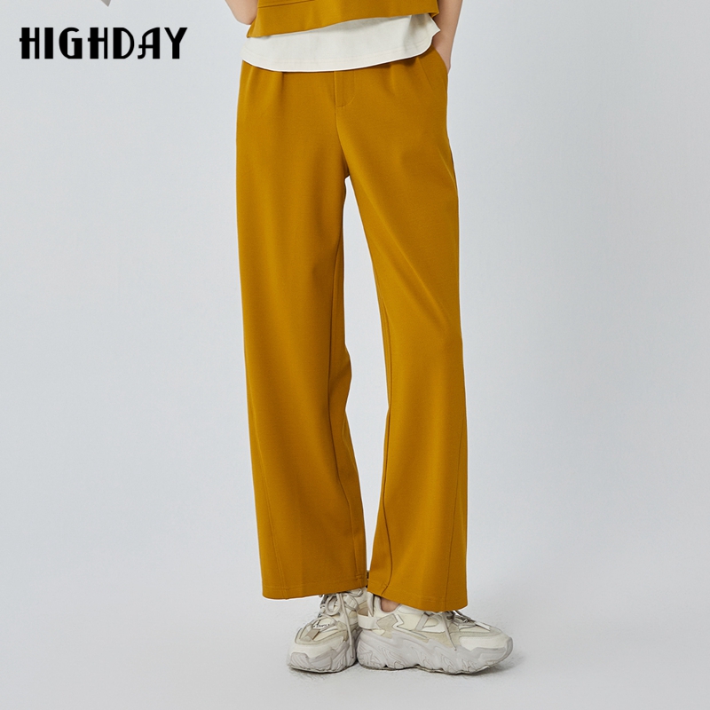highday轩日2025春秋新款高腰休闲裤女亮色直筒宽松运动裤子chic