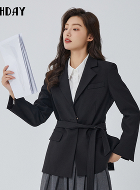 highday轩日26商场黑色通勤外套女春季长袖高级感西服气质小西装