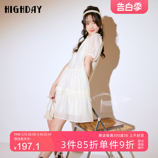 泡泡袖 公主裙女短袖 新款 highday轩日2023夏季 纯色连衣裙仙女裙ins