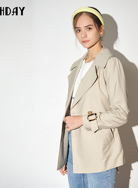 highday轩日春秋西装领长袖外套女气质通勤收腰马夹风衣两件套ins