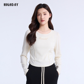 highday轩日打底白色上衣女2025春季 T恤潮 中长款 新款 气质显瘦长袖
