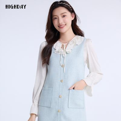 轩日单排扣背心裙连衣裙