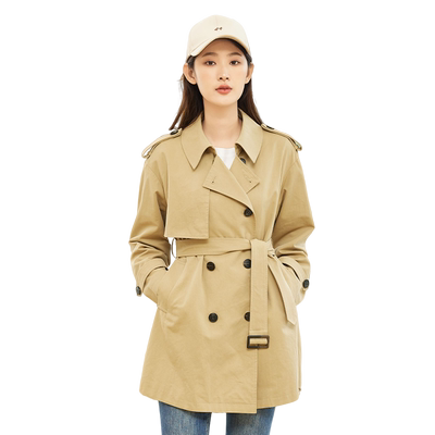 轩日卡其色长袖双排扣风衣