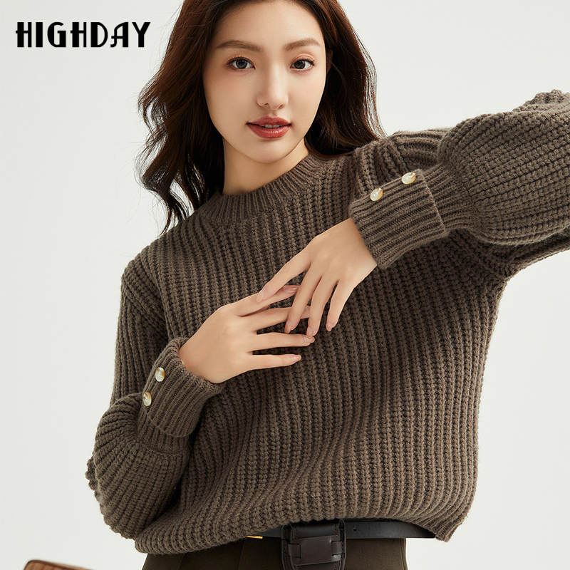 轩日长袖宽松纯色针织毛衫