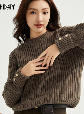 highday轩日2024毛衣女冬季新款简约洋气纯色宽松长袖针织毛衫ins