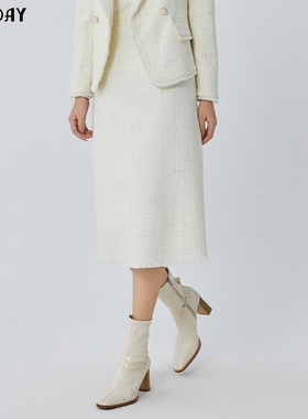 highday轩日2025春秋新款高腰半身裙女白色中长过膝裙气质一步裙