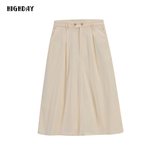 highday轩日2024早秋新款 高腰休闲半身裙女气质纯色a字中长裙子潮