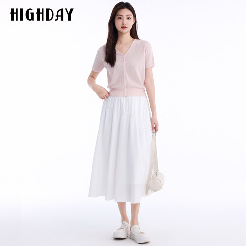 HIGHDAY轩日2026夏新款白色天丝气质半身裙休闲显瘦百搭中长裙