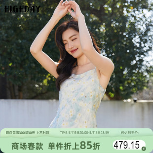 油画印花无袖 highday轩日2024商场吊带裙女春季 新款 修身 连衣裙ins