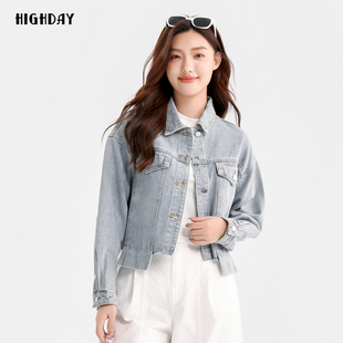 轩日2025春秋商场同款水洗牛仔服女新款翻领做旧复古不规则短外套