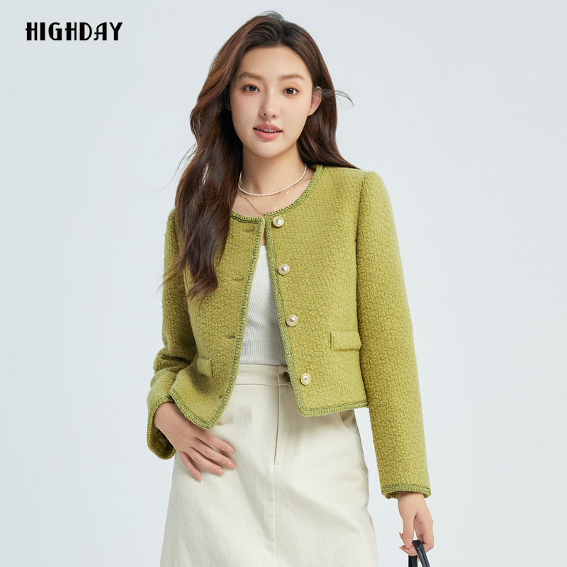 轩日长袖圈圈呢短外套