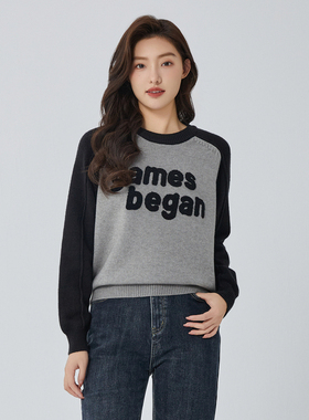 HIGH DAY/轩日长袖针织衫2025秋季新品圆领简约字母休闲上衣女