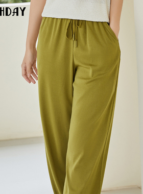highday轩日夏装高腰直筒裤女垂感感裤子气质纯色休闲chic长裤潮