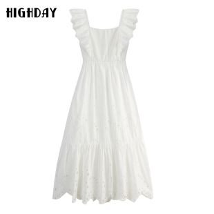 highday轩日2026夏季 白色背心裙女花边收腰连衣裙LQ05AE32622 新款
