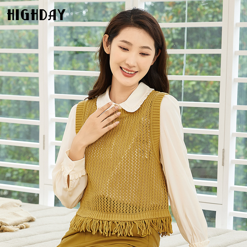 轩日圆领镂空针织背心