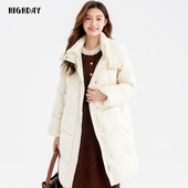 连帽白鸭绒外套女宽松白色中长款 highday轩日2024冬季 新款 羽绒服