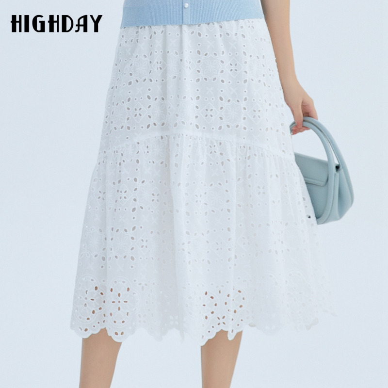 轩日高腰镂空白色a字伞裙