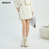 轩日2025春秋商场同款 高腰半身裙女新款 小香风白色a字裙短裙chic