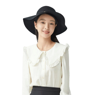 highday轩日2025春秋新款娃娃领衬衫女木耳花边打底衬衣白色上衣