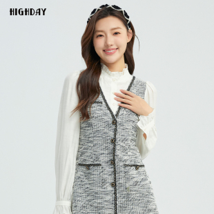 轩日2026春季 拼接小香风女裙鱼尾裙复古立领假两件连衣裙新 商场款