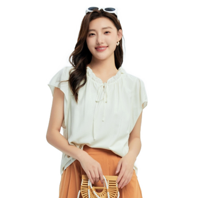 轩日度假风宽松系带短袖衬衣