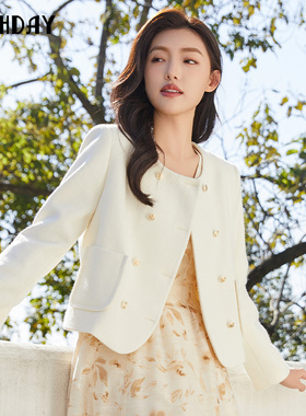 highday轩日2024春秋商场同款外套女长袖气质双排扣小香风外套ins