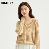 highday轩日2024冬季 chic 针织毛衫 新款 V领上衣女条纹温柔气质长袖