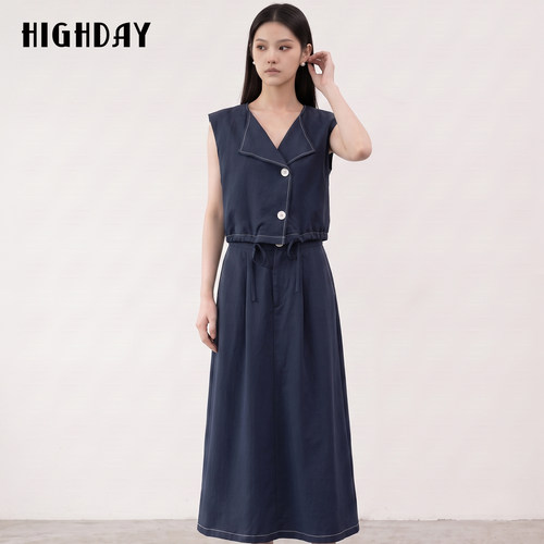highday轩日商城同款莱赛尔连衣裙女2026新款收腰显瘦A字无袖长裙